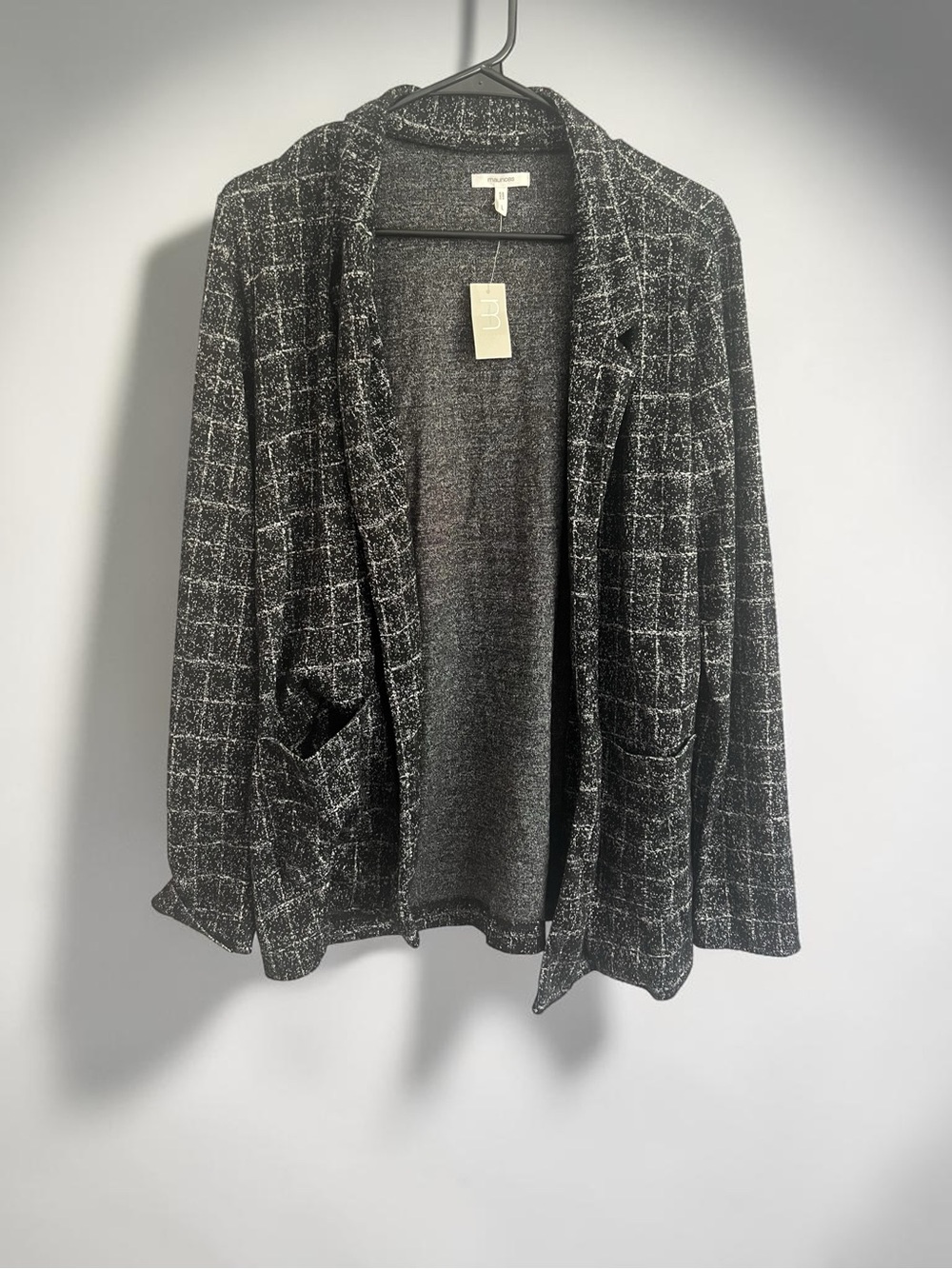 Maurices Black & White Knit Open-Front Cardigan Blazer